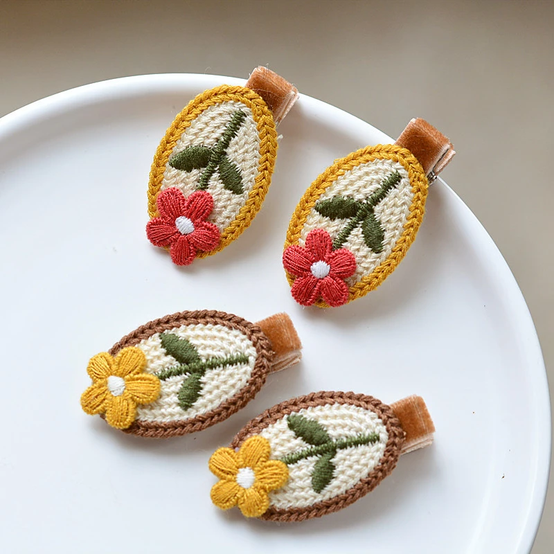 针织毛线夹子花朵压夹儿童包边文艺复古夹子儿童宝宝韩式毛线发饰