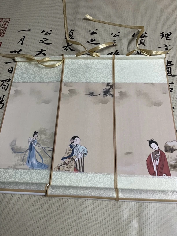 随机发16x42cm仕女图卷轴