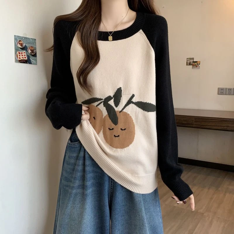 大码设计感女装宽松针织衫微胖mm200斤显瘦上衣遮肚子黑色打底衫