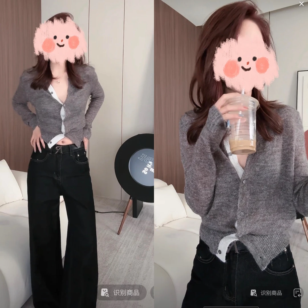 春季显瘦长袖针织衫牛仔裤两件套