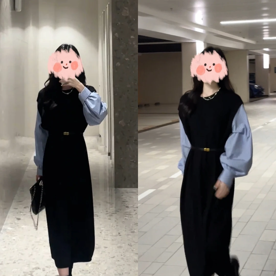 2025春季新款气质减龄拼接设计感小众显瘦藏肉时尚条纹连衣裙