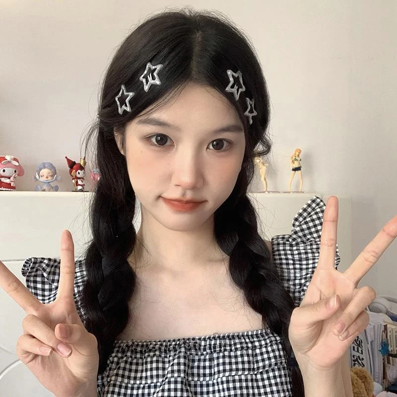 银色星星bb发夹甜酷侧边前额刘海发卡发饰网红可爱五角星夹子头饰