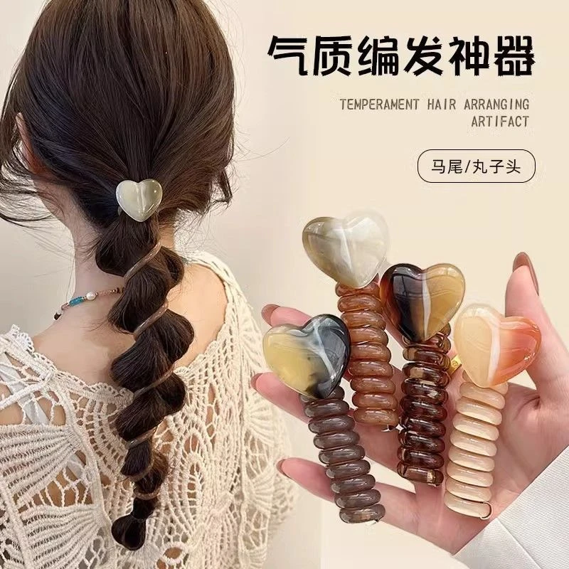 电话线直条发圈爱心日系简约头发皮筋泡泡编发神器高弹力耐用头绳