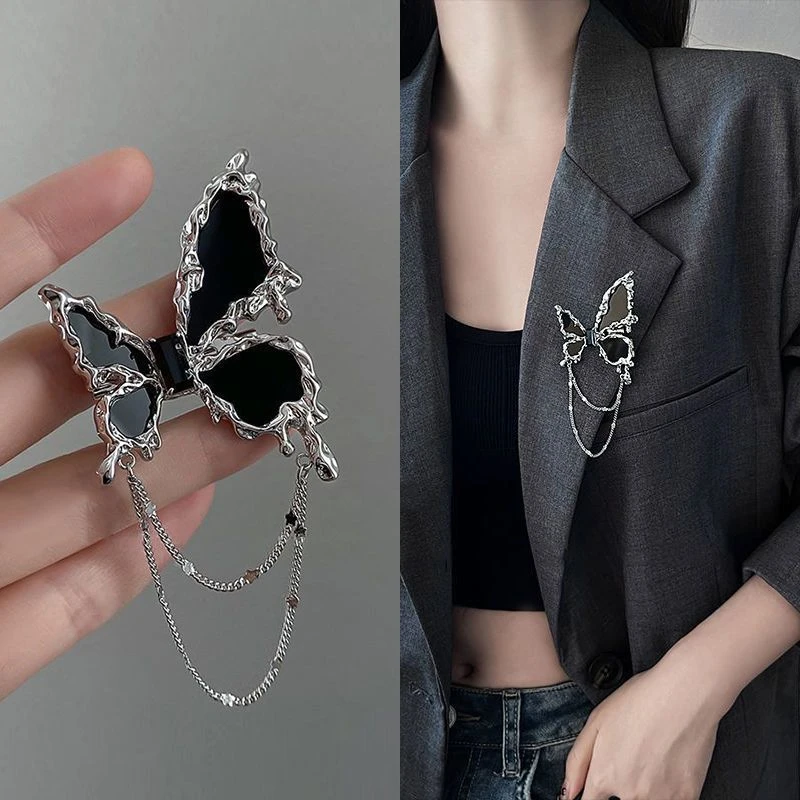 合金胸针 蝴蝶流苏金属胸针女秋冬ins设计感西装胸花高级感配饰品