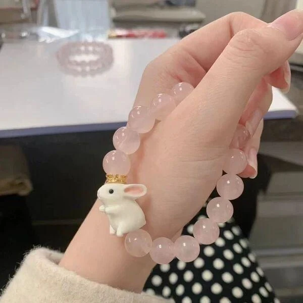 合金手链 新款玻璃兔子手链可爱甜美冰透盘玩手串闺蜜情侣手饰