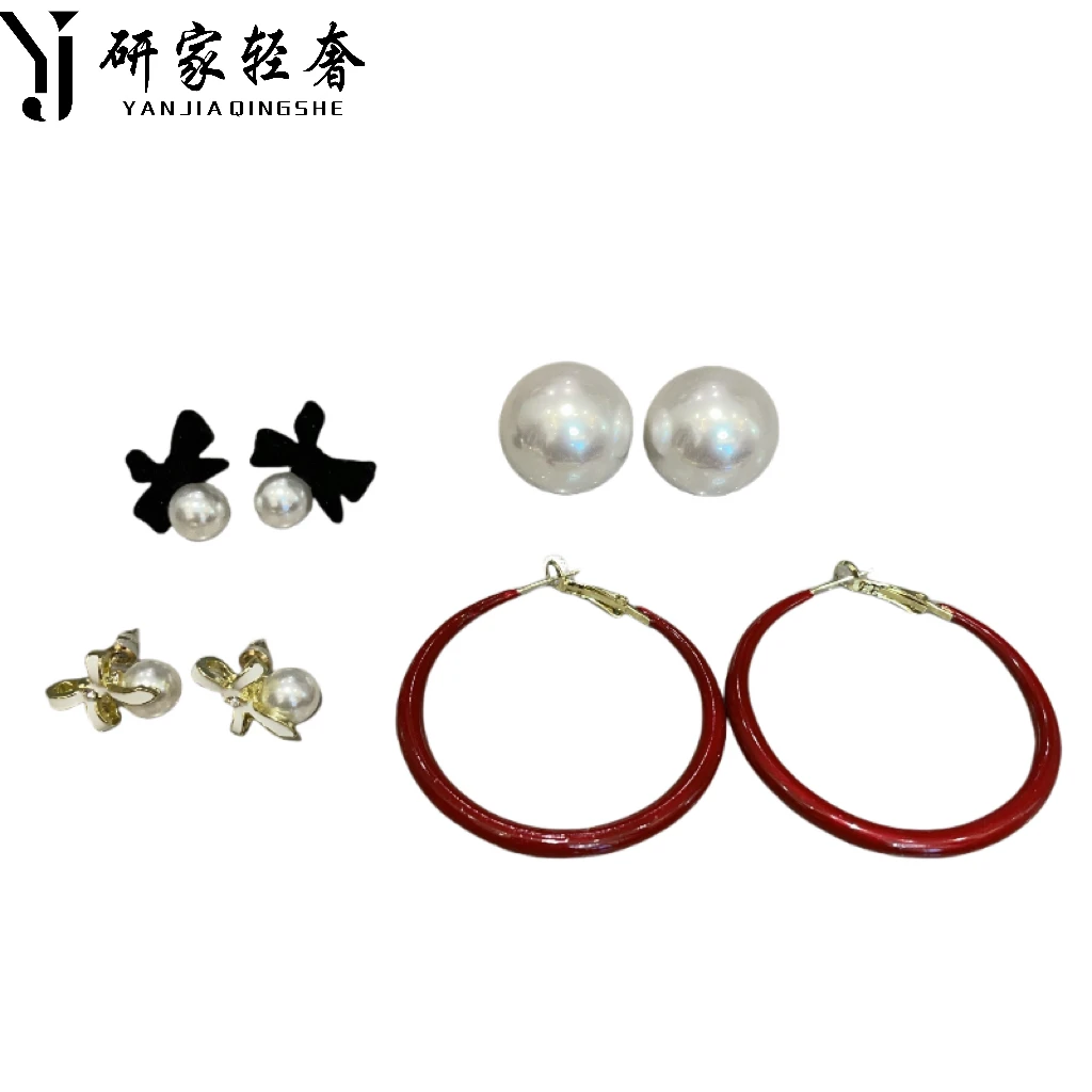 合金耳饰 5245 研家轻奢法式复古气质蝴蝶结Z珠耳圈耳环耳饰耳钉