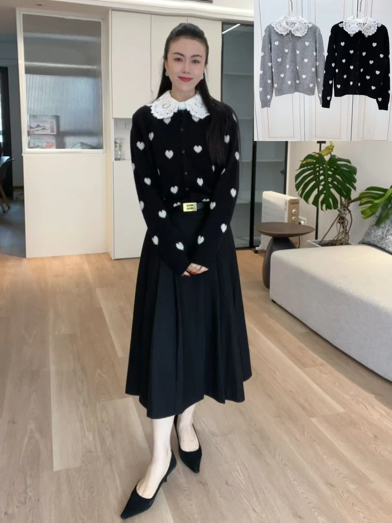 5514研家轻奢减龄优雅咩毛绒混纺桃心爱心毛衣针织开衫