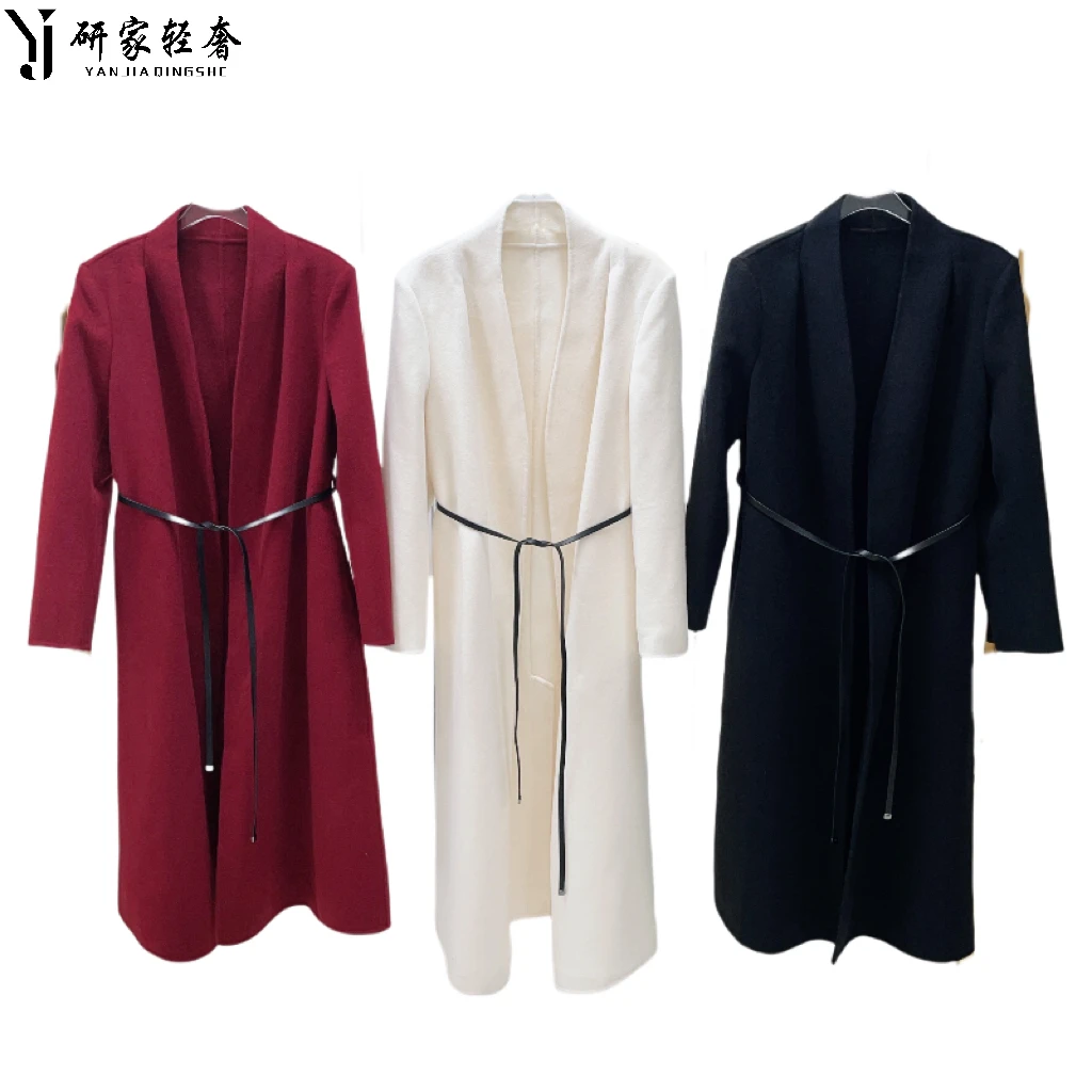 5471研家轻奢气质双面咩绒压褶设计感腰带收腰中长款咩毛大衣外套