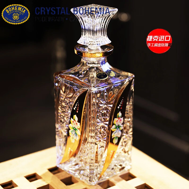 捷克BOHEMIA进口水晶玻璃描金珐琅花威士忌洋酒樽酒瓶醒酒器高档