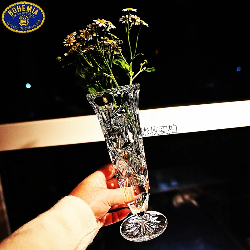 捷克BOHEMIA进口水晶玻璃小号单支一枝花餐桌花瓶装饰摆件插花瓶