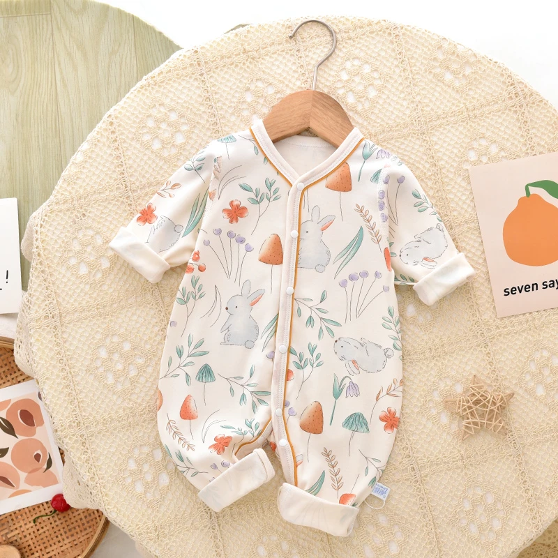婴儿连体衣长袖春秋季初生宝宝无骨哈衣爬服幼儿秋衣新生儿春秋装