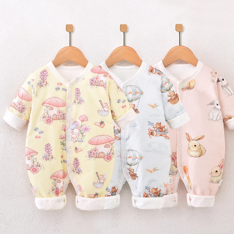 婴儿纯棉保暖衣夹棉哈衣新生儿连体衣贴身男女宝宝衣服秋冬季外穿