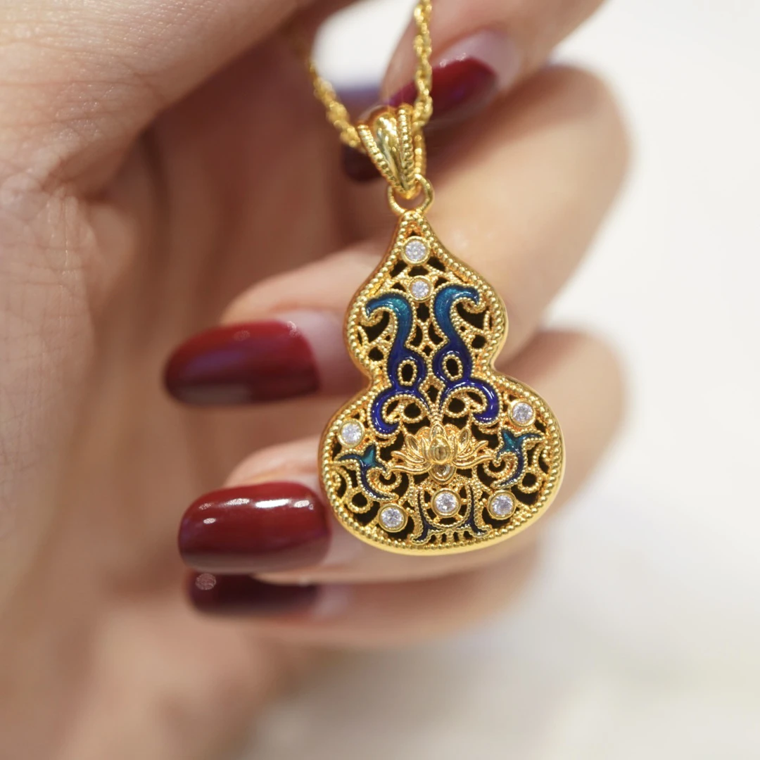 【宝曼珠宝】18K金花丝玛瑙葫芦吊坠 不含链