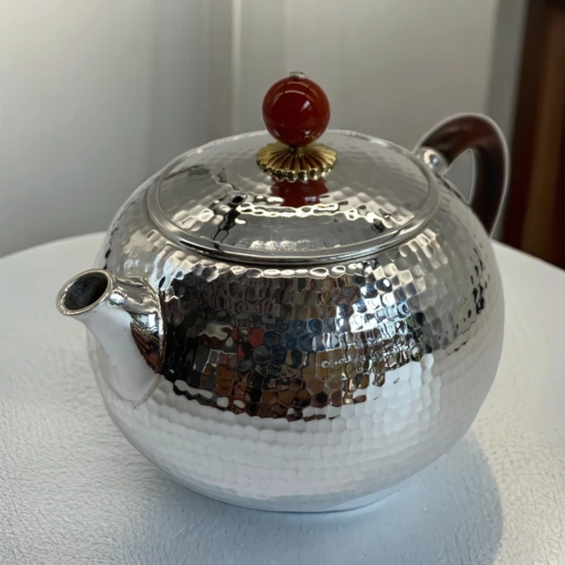 足银999纯手工锻打银壶泡茶壶烧水壶复古家用泡壶煮水柴烧壶