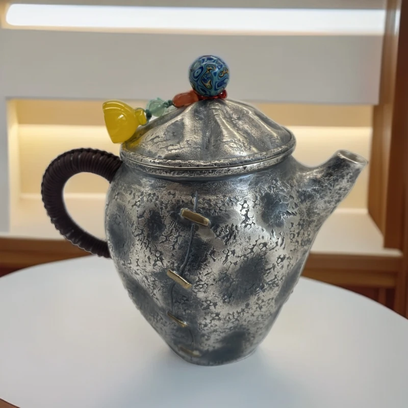 足银999纯手工锻打侘寂风复古家用一张打泡茶壶全手工银壶