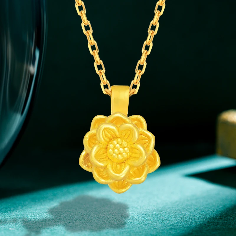 【老庙专卖店】老庙黄金999足金好运连连好事连连莲花吊坠*芯芯