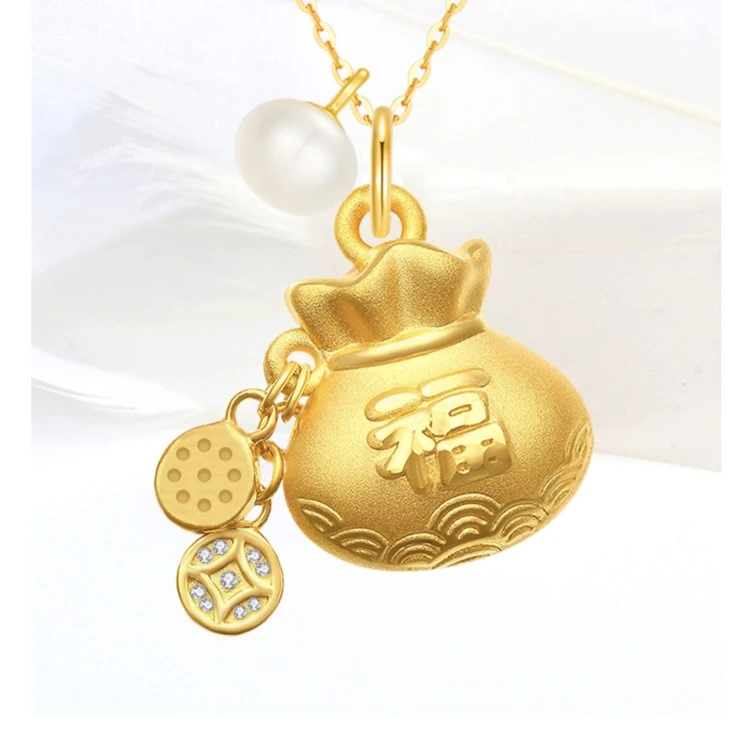 【老庙专卖店】老庙‘福气多多钱包鼓鼓’钱袋子百搭吊坠s925*大然