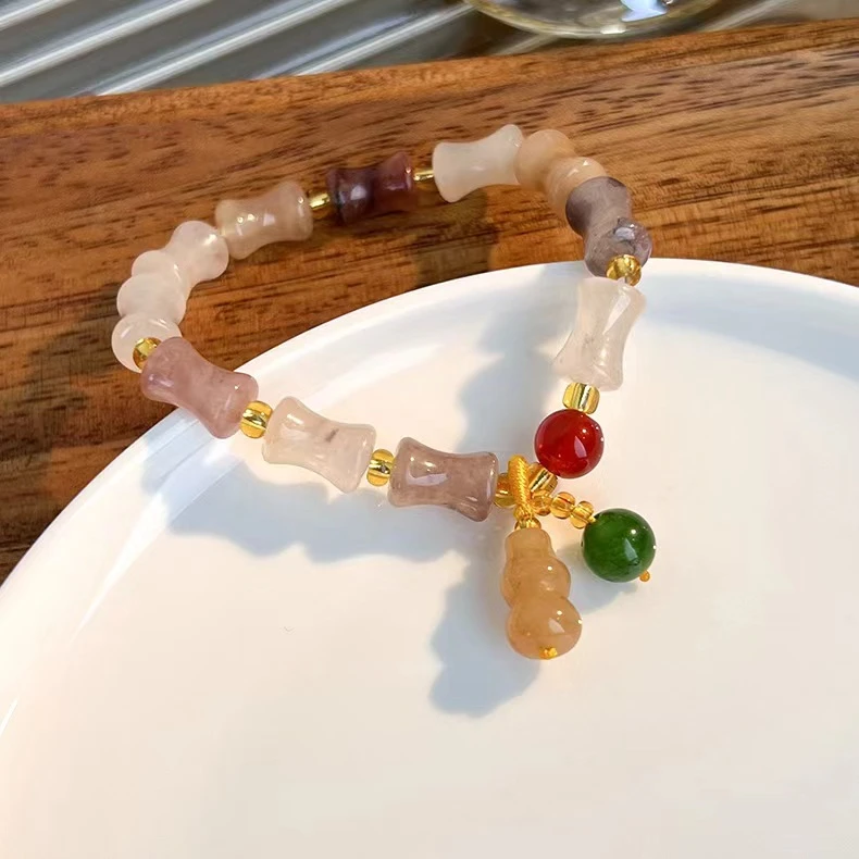 非金属仿水晶手链 葫芦吊坠竹节串珠手作手工时尚手链