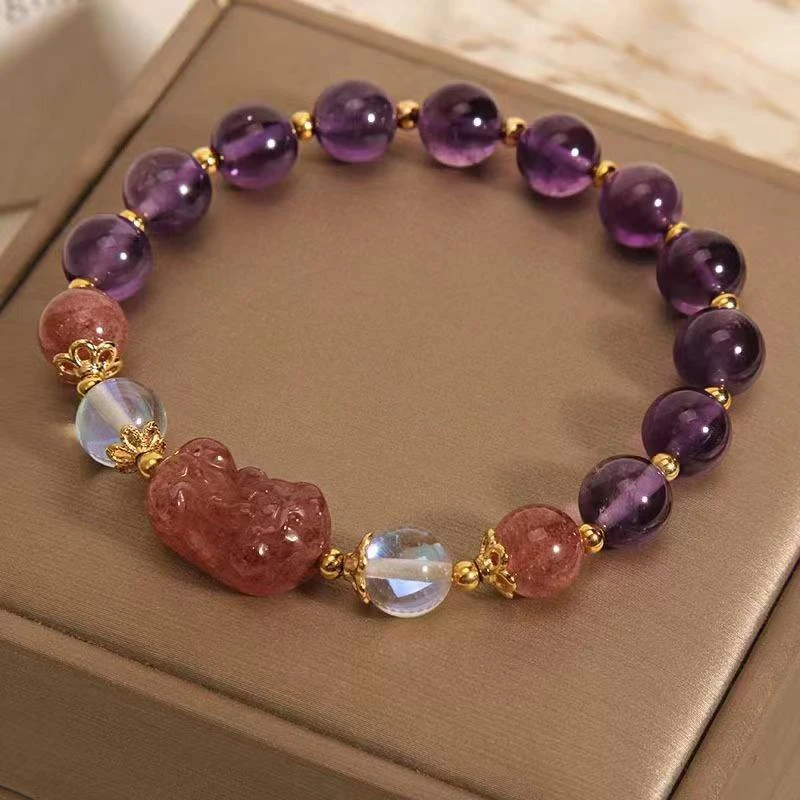 非金属仿水晶手链 天然紫色貔貅时尚手链