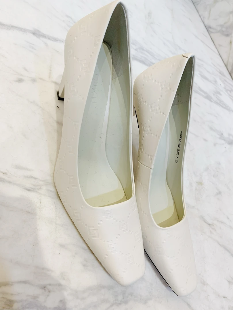 秋冬新款印花方头牛皮高跟鞋