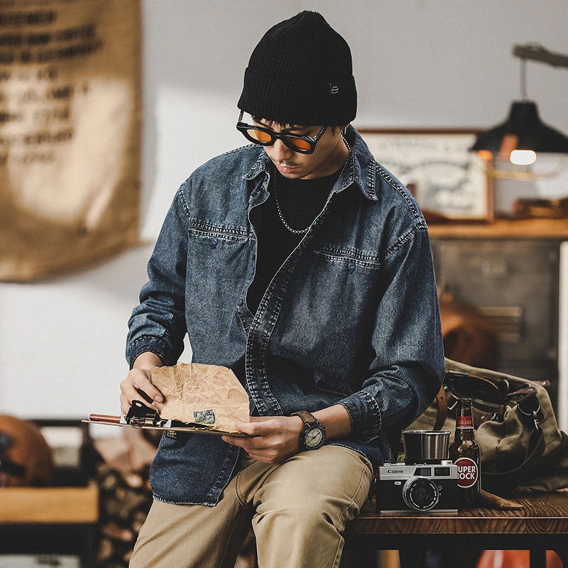 工装牛仔衬衫男长袖2025新款酵磨复古衬衣男秋冬男士上衣外套