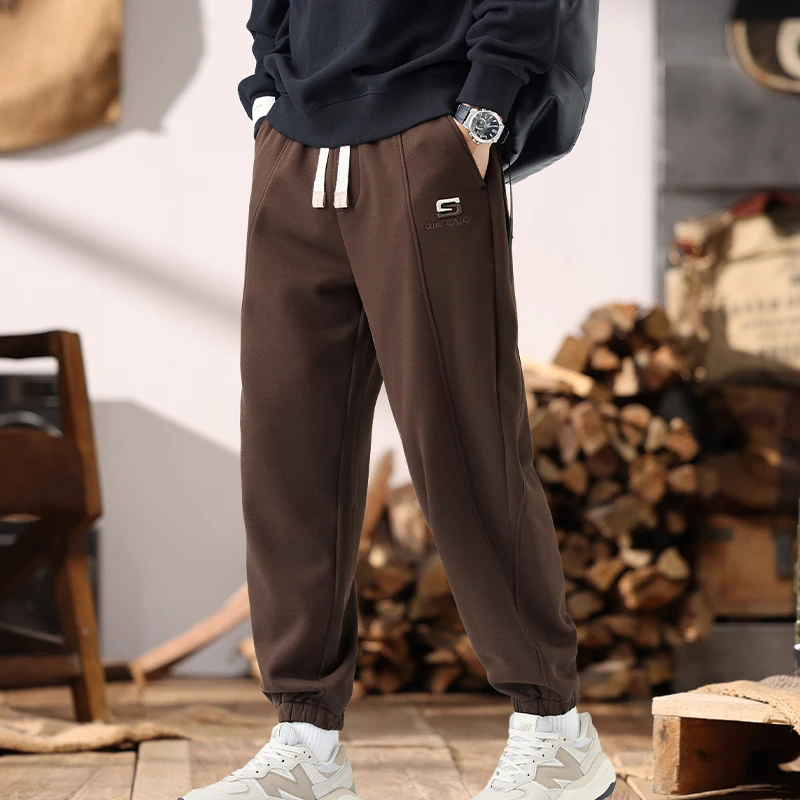 复古重磅休闲裤男系绳哈伦束脚运动裤青年宽松收口男士秋冬款裤子