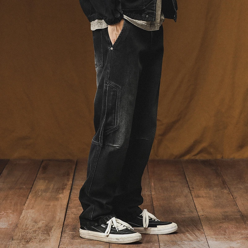 高端美式重磅黑色工装裤子男潮牌2025新款直筒牛仔裤男秋冬休闲裤