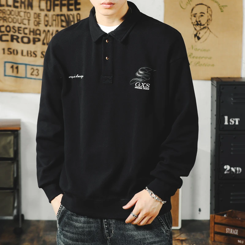 重磅卫衣男秋冬季翻领衣服2025新款polo衫男长袖大码宽松卫衣