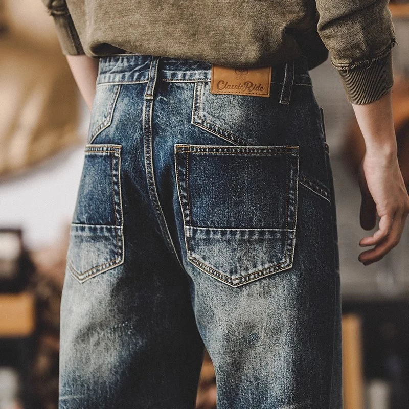 新款男士牛仔裤2025潮牌宽松直筒美式重工石磨复古男士休闲裤