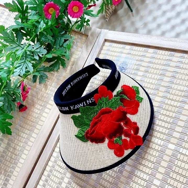 民族风刺绣遮阳帽绣花空顶帽时尚百搭防晒帽