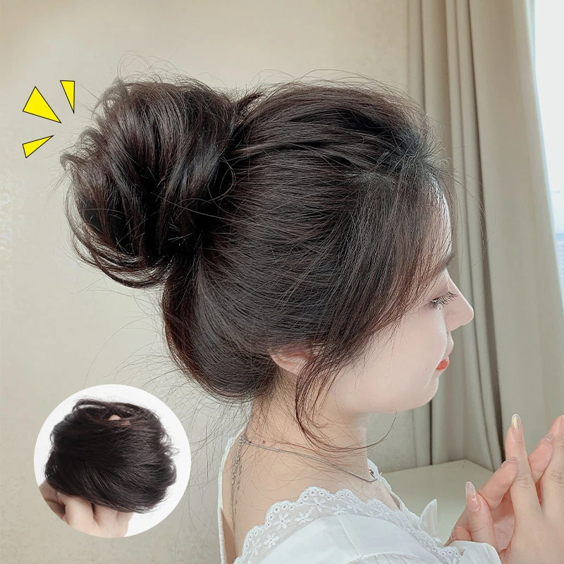 丸子头假发发圈 真发花苞头假发包自然蓬松懒人盘发发髻新娘假发