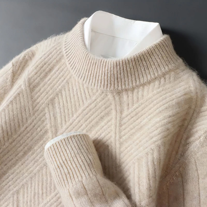 纯羊毛衫男士秋冬新款宽松半高领加厚套头毛衣休闲商务针织打底衫