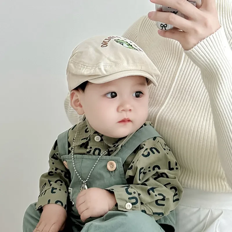 婴儿帽子春秋款男宝宝前进帽百搭可爱贝雷帽新生儿帽子洋气可调节