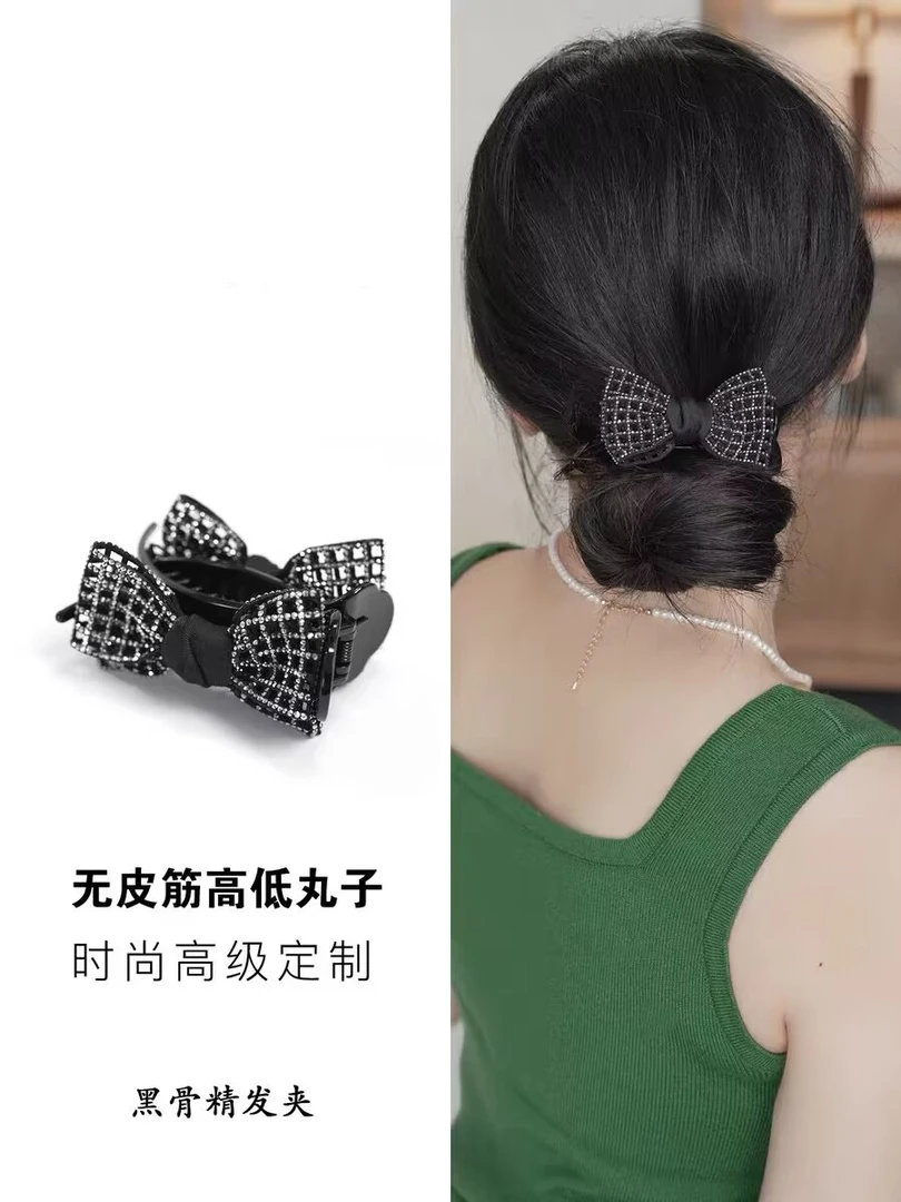 韩版甜美蝴蝶结公主夹精致满钻网红中号抓夹高级感气质网纱丸子夹