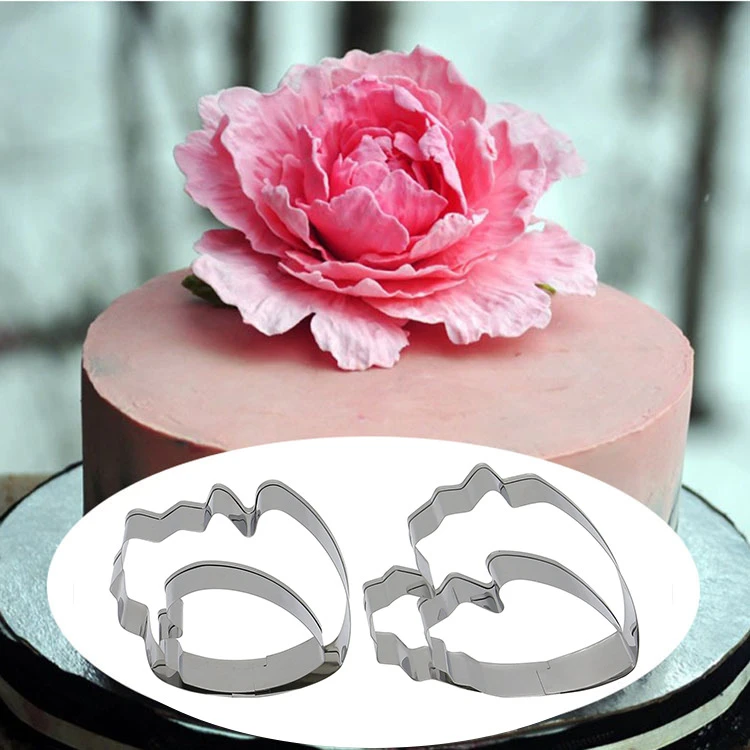 牡丹花切模4件套 花卉纹路叶子脉络翻糖模具 英式糖花不锈钢切模