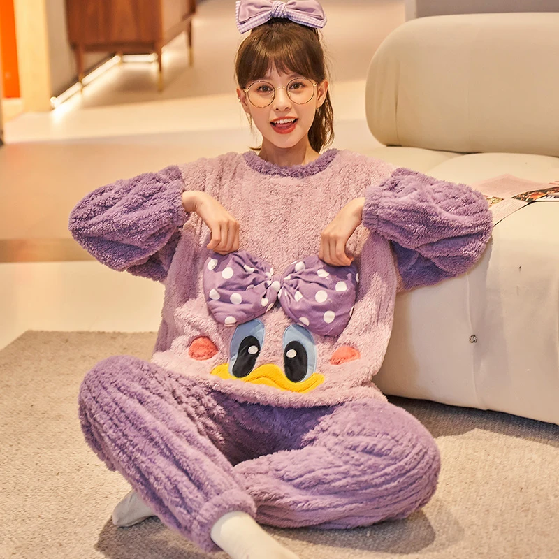 秋冬季珊瑚绒睡衣女士加厚卡通甜美可外穿法兰绒家居服套装 2168