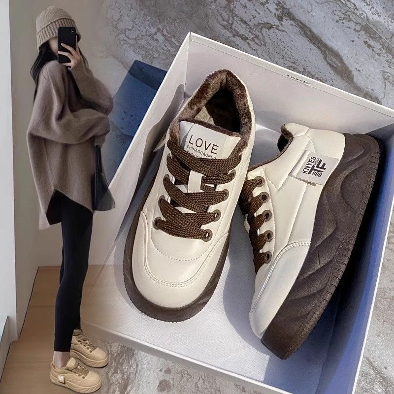 厚底鞋女款2025新款秋冬面包鞋德训鞋加绒小白鞋运动休闲板鞋子
