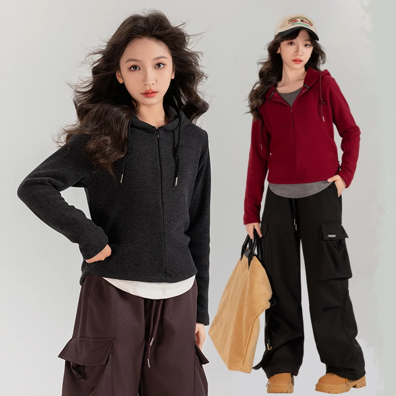 TQ2508秋冬季新款套装女童洋气百搭韩版德绒加绒打底衫工装裤套装