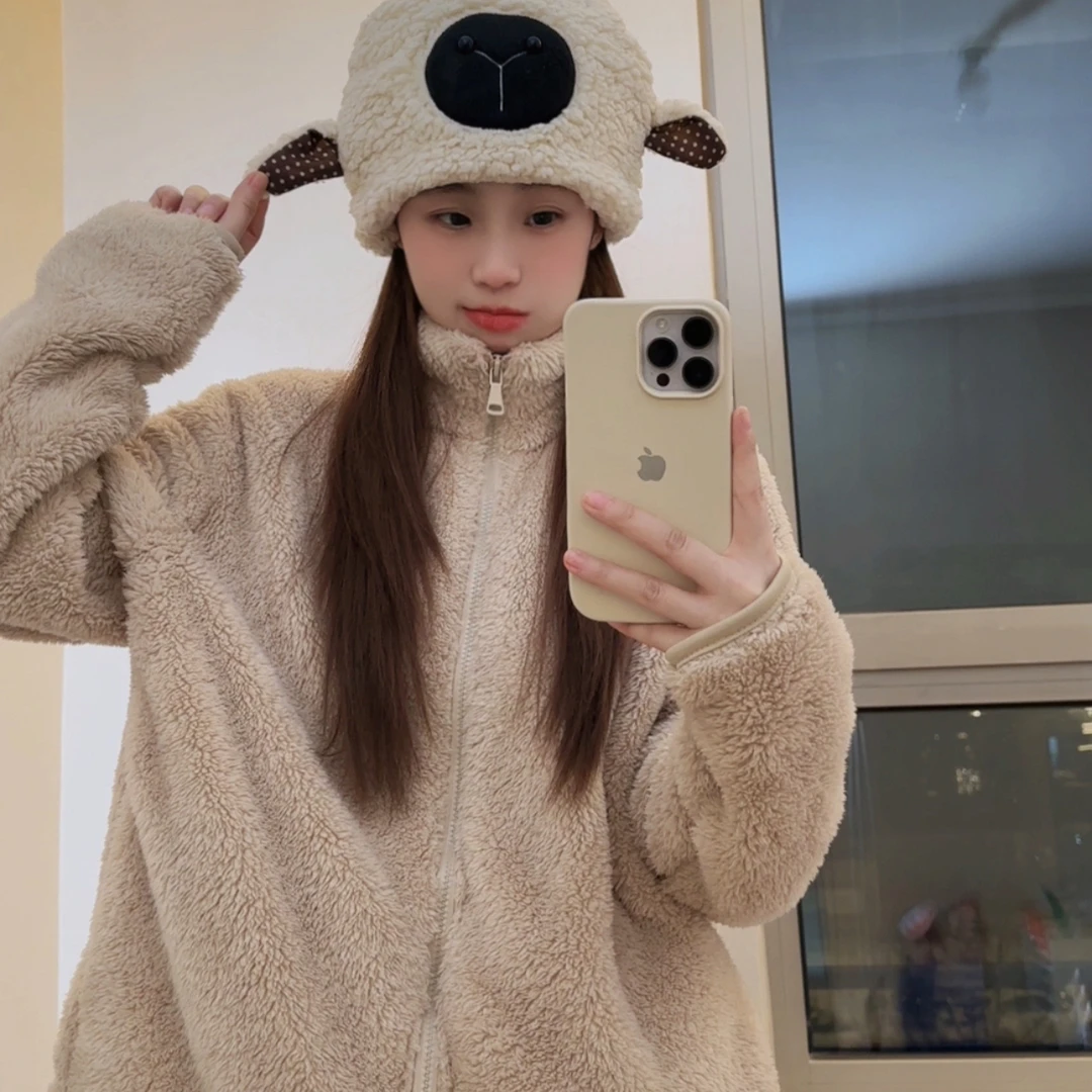 优U家秋冬冬季女装新款百搭长绒摇粒绒夹克长袖毛绒外套