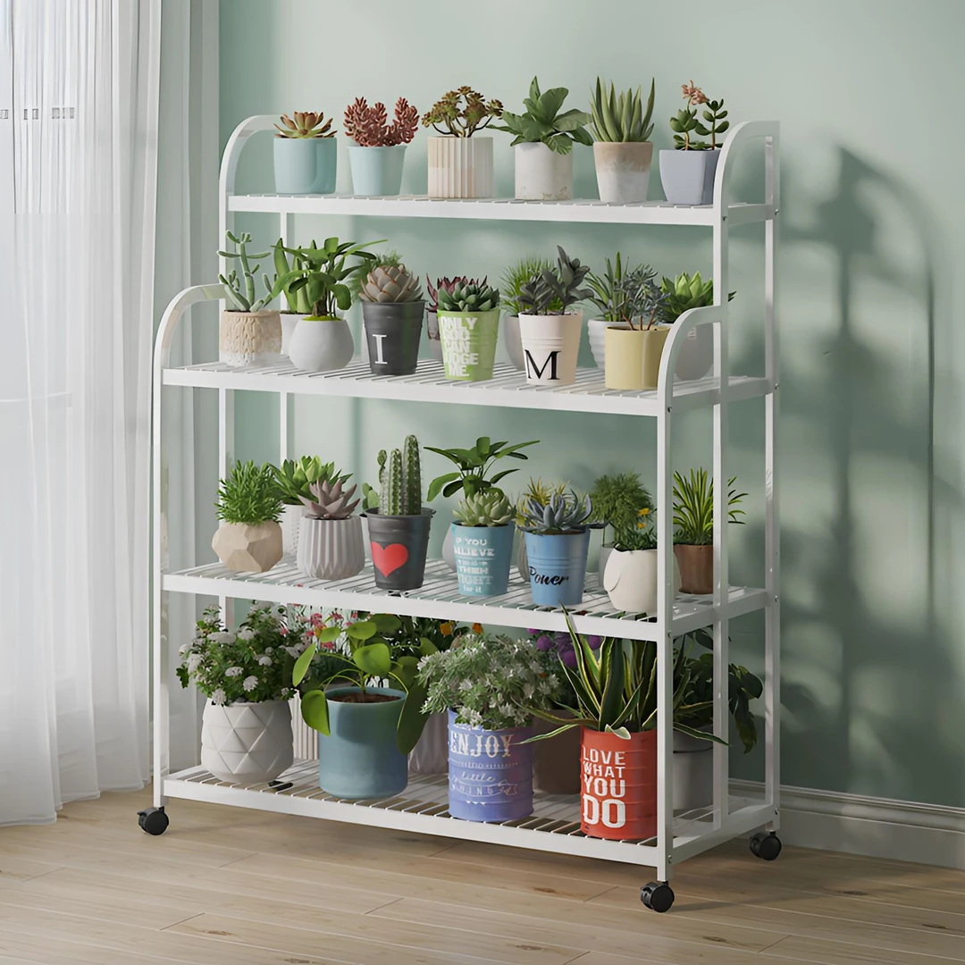 【滑轮款】阳台铁艺花架落地式花盆架子多层简约现代客厅可调新款式