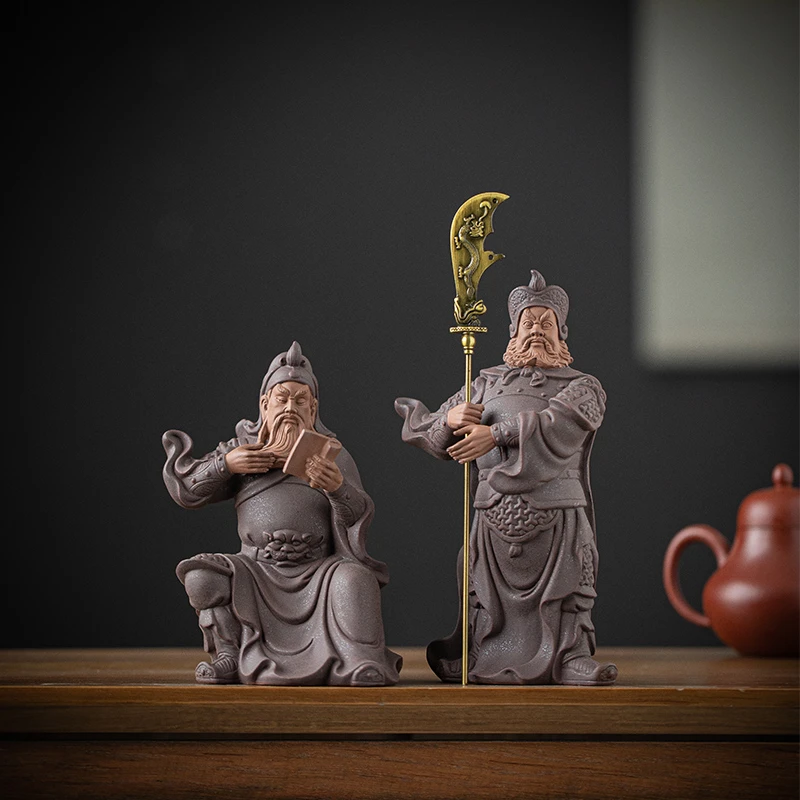 夜读春秋关羽陶瓷历史人物茶宠摆件三国武将家居书房博古架装饰品