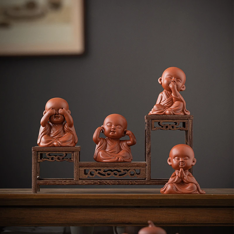 创意紫砂四不小和尚茶宠摆件禅意可爱小沙弥精品可养茶桌茶台装饰