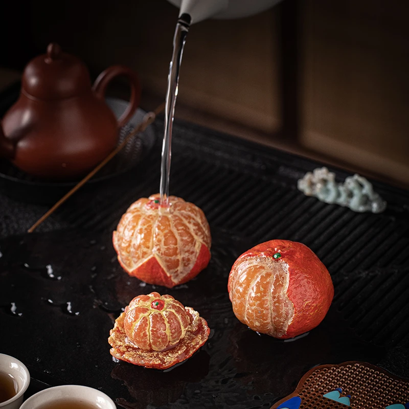 变色橘子茶宠摆件大吉大利精品可养水果茶玩茶具配件茶桌茶盘装饰