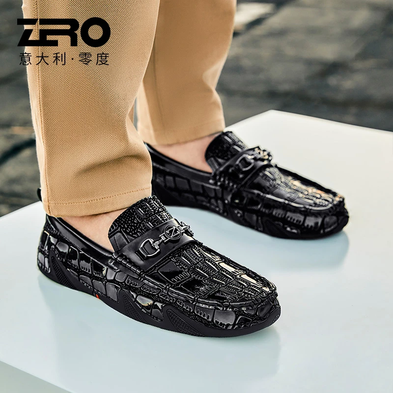 零度皮鞋 玩转休闲格调压花时尚吸睛套脚一脚蹬豆豆鞋1223536