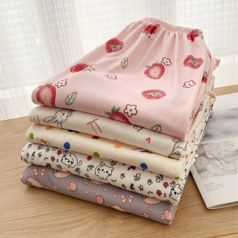 睡裤女春秋德绒保暖宽松家居休闲长裤卡通印花大码保暖冬碎花裤子