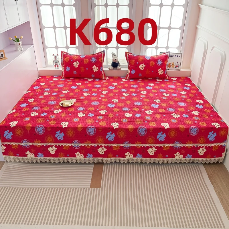 2025新款防滑百福图纯棉炕盖榻榻米垫炕单红色福字四季农村大炕