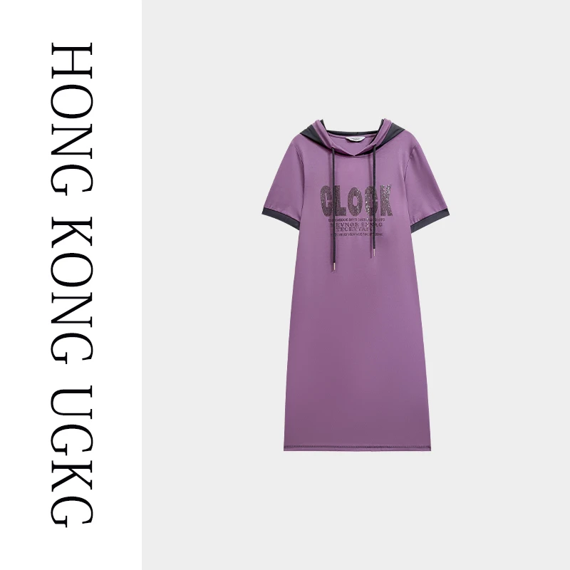 香港UGKG高级感简约显瘦短袖中长款连衣裙2024夏季新款73242SL006