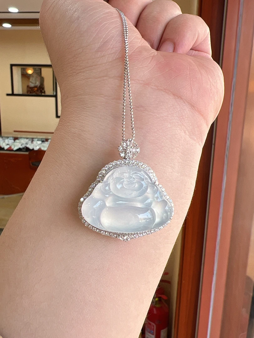 18k白金起荧光玻璃种大佛公