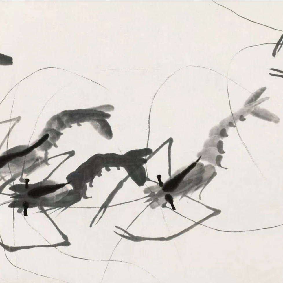 复刻版画齐白石《墨虾图》30*15