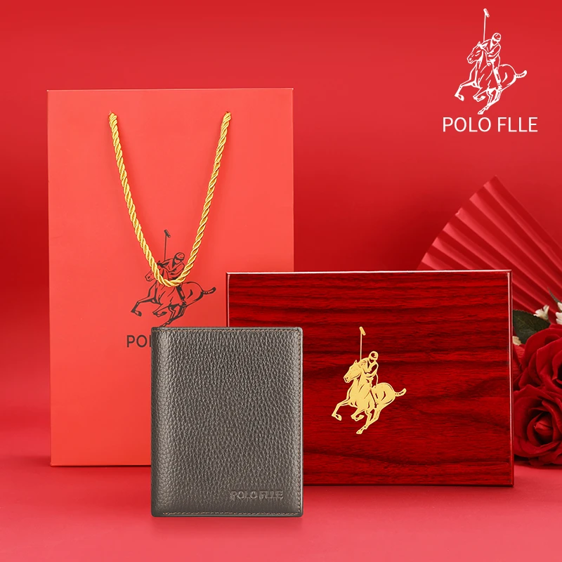 保罗真皮男士钱包短款2024新款时尚钱夹薄款休闲礼盒装青年男皮夹